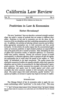 Positivism in Law & Economics