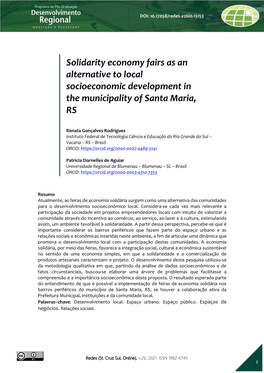 Solidarity Economy Fairs As an Alternative to Local Socioeconomic Development in the Municipality of Santa Maria, RS