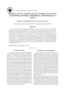 Biology of Gall Forming Black Caterpillar, Betousa Stylophora (Swinhoe) (Thyrididae: Lepidoptera) on Aonla