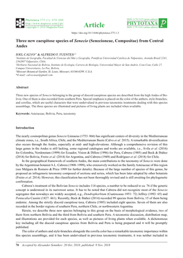 Three New Caespitose Species of Senecio (Senecioneae, Compositae) from Central Andes