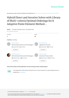 Hybrid Direct and Iterative Solver with Library of Multi-Criteria Optimal Orderings for H Adaptive Finite Element Method