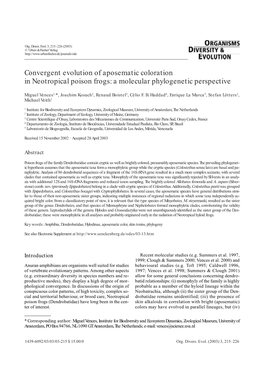 Convergent Evolution of Aposematic Coloration in Neotropical Poison Frogs: a Molecular Phylogenetic Perspective