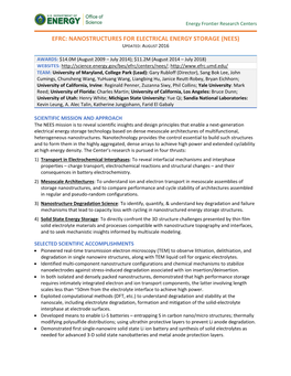 Efrc: Nanostructures for Electrical Energy Storage (Nees) Updated: August 2016