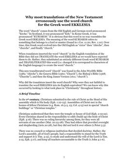 Why Most Translations of the New Testament Erroneously Use the Word Church for the Greek Word EKKLESIA