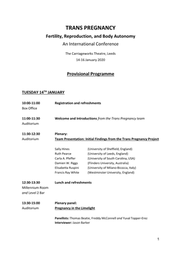 TRANS PREGNANCY Fertility, Reproduction, and Body Autonomy an International Conference