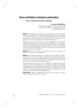 Peirce and Vailati on Semiotics and Freedom Peirce E Vailati Sobre Semiótica E Liberdade