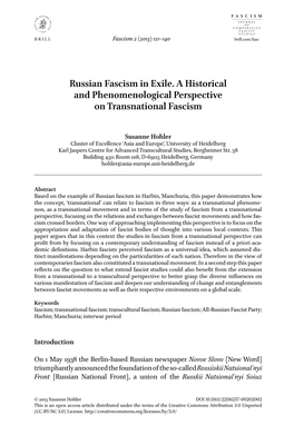 Russian Fascism in Exile. a Historical and Phenomenological Perspective on Transnational Fascism