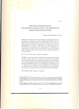 NOV AS OCORRÊNCIAS DE CHLOROPHYCEAE(ALGAE,CHLOROPHYTA) PARA O ESTADO DO Parál