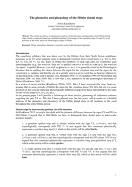 The Phonetics and Phonology of the Hittite Dental Stops