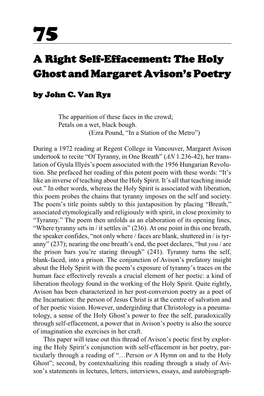 A Right Self-Effacement: the Holy Ghost and Margaret Avison's Poetry