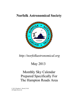 Norfolk Astronomical Society May 2013 Monthly Sky Calendar