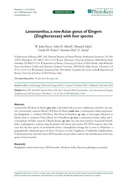 (Zingiberaceae) with Four Species 15 Doi: 10.3897/Phytokeys.1.658 RESEARCH ARTICLE Launched to Accelerate Biodiversity Research