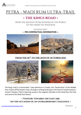 Petra - Wadi Rum Ultra-Trail « the Kings Road » from the Ancient Petra Wonder of the World to the Desert Du Wadi Rum