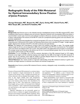 Radiographic Study of the Fifth Metatarsal for Optimal Intramedullary Screw Fixation of Jones Fracture