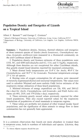 Population Density and Energetics of Lizards on a Tropical Island
