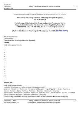 Polska-Nowy Targ: Usługi W Zakresie Publicznego Transportu Drogowego 2017/S 052-096729