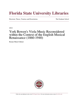 York Bowenâ•Žs Viola Music Reconsidered Within the Context Of