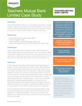 Teachers Mutual Bank Limited Case Study