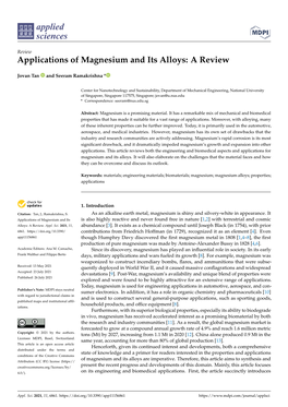 Applications of Magnesium and Its Alloys: a Review