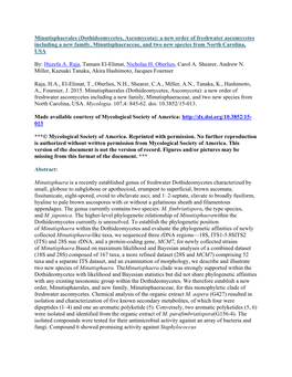 Minutisphaerales (Dothideomycetes, Ascomycota): a New Order of Freshwater Ascomycetes Including a New Family, Minutisphaeraceae