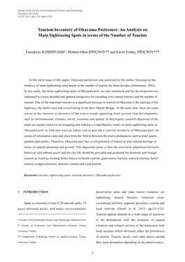 Tourism Inventory of Okayama Prefecture: an Analysis on Main Sightseeing Spots in Terms of the Number of Tourists