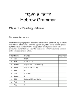 קוּדְק יִדּ ַה יִר ְב ִע ָה Hebrew Grammar