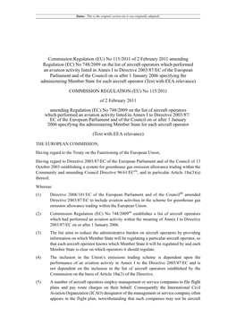 EU) No 115/2011 of 2 February 2011 Amending Regulation (EC