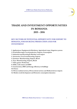 Market and Investment Opportunities in Romania 2015