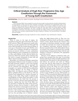 Critical Analysis of Hugh Ross' Progressive Day-Age Creationism Through the Framework of Young-Earth Creationism