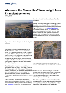 Who Were the Canaanites? New Insight from 73 Ancient Genomes 28 May 2020