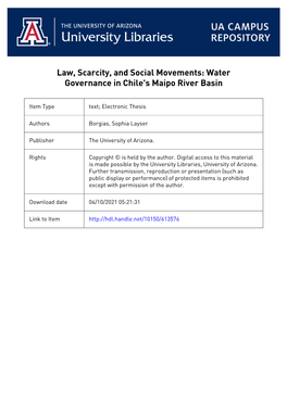 Law, Scarcity, and Social Movements: Water Governance in Chile's Maipo River Basin