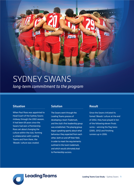 SYDNEY SWANS Long-Term Commitment to the Program