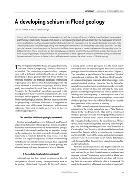 A Developing Schism in Flood Geology