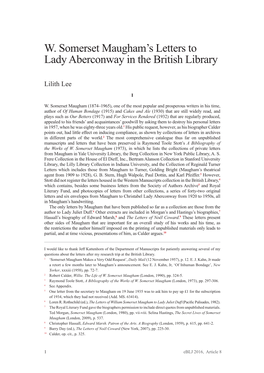 W. Somerset Maugham's Letters to Lady Aberconway in the British Library