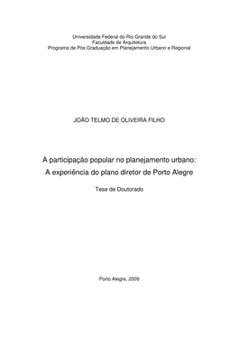 A Experiência Do Plano Diretor De Porto Alegre