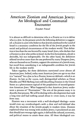 American Zionism and American Jewry: an Ideological and Communal Encounter Evyatar Friesel