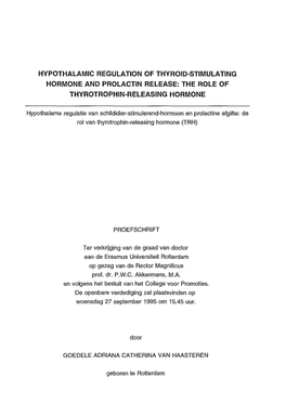 Hypothalamic Regulation of Thyroid-Stimulating Hormone and Prolactin Release: the Role of Thyrotrophin-Releasing Hormone