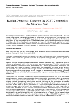 Russian Democrats' Stance on the LGBT Community