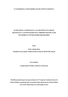 9º Congresso Latinoamericano De Ciência Política