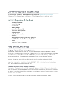 Communication Internships for Information, Contact Dr