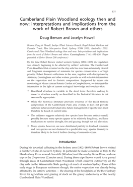 Cumberland Plain Woodland Ecology Then and Now 631