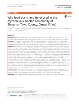 Wild Food Plants and Fungi Used in the Mycophilous Tibetan Community Of