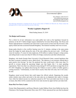 Weekly Legislative Report #2 01-25-19