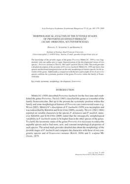 Morphological Analysis of the Juvenile Stages of Provertex Kuehnelti Mihelčič (Acari: Oribatida, Scutoverticidae)