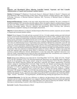 S01 Subjective and Physiological Effects Following Controlled Smoked, Vaporized, and Oral Cannabis Administrations to Frequent and Occasional Cannabis Smokers