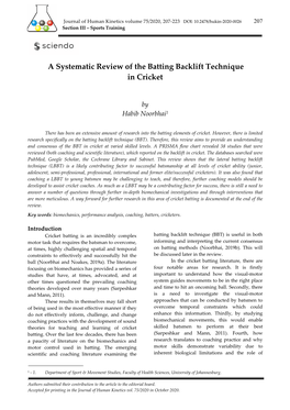 A Systematic Review of the Batting Backlift Technique in Cricket