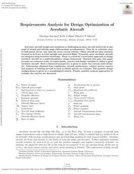 Requirements Analysis for Design Optimization of Aerobatic Aircraft