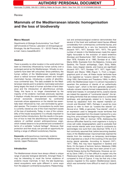 Mammals of the Mediterranean Islands: Homogenisation and the Loss of Biodiversity