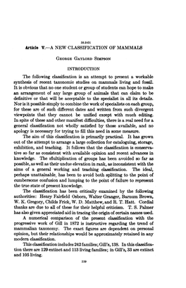 A New Classification of Mammals George Gaylord Simpson