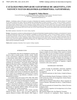 Catálogo Preliminar De Saturniidae De Argentina